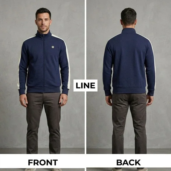 Sergio Tacchini Mens XXL Navy Blue Full Zip Sweatshirt French Terry Sportswear - Picture 4 of 16